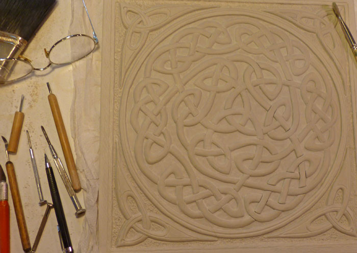 carving handmade tile